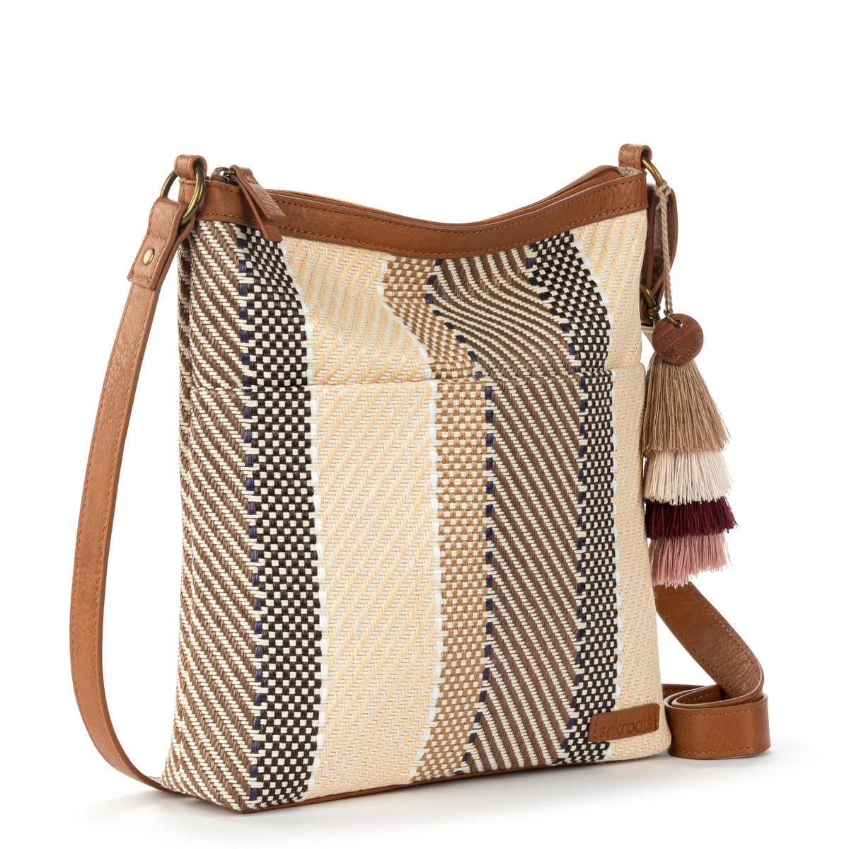 Sakroots Banyan Basic Crossbody - Straw - Tobacco Batik Woven