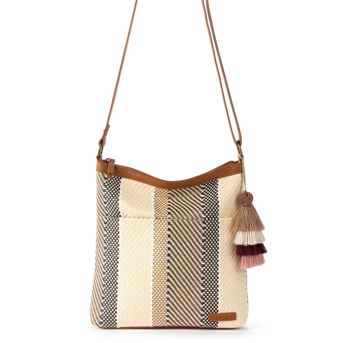 Sakroots Banyan Basic Crossbody - Straw - Tobacco Batik Woven