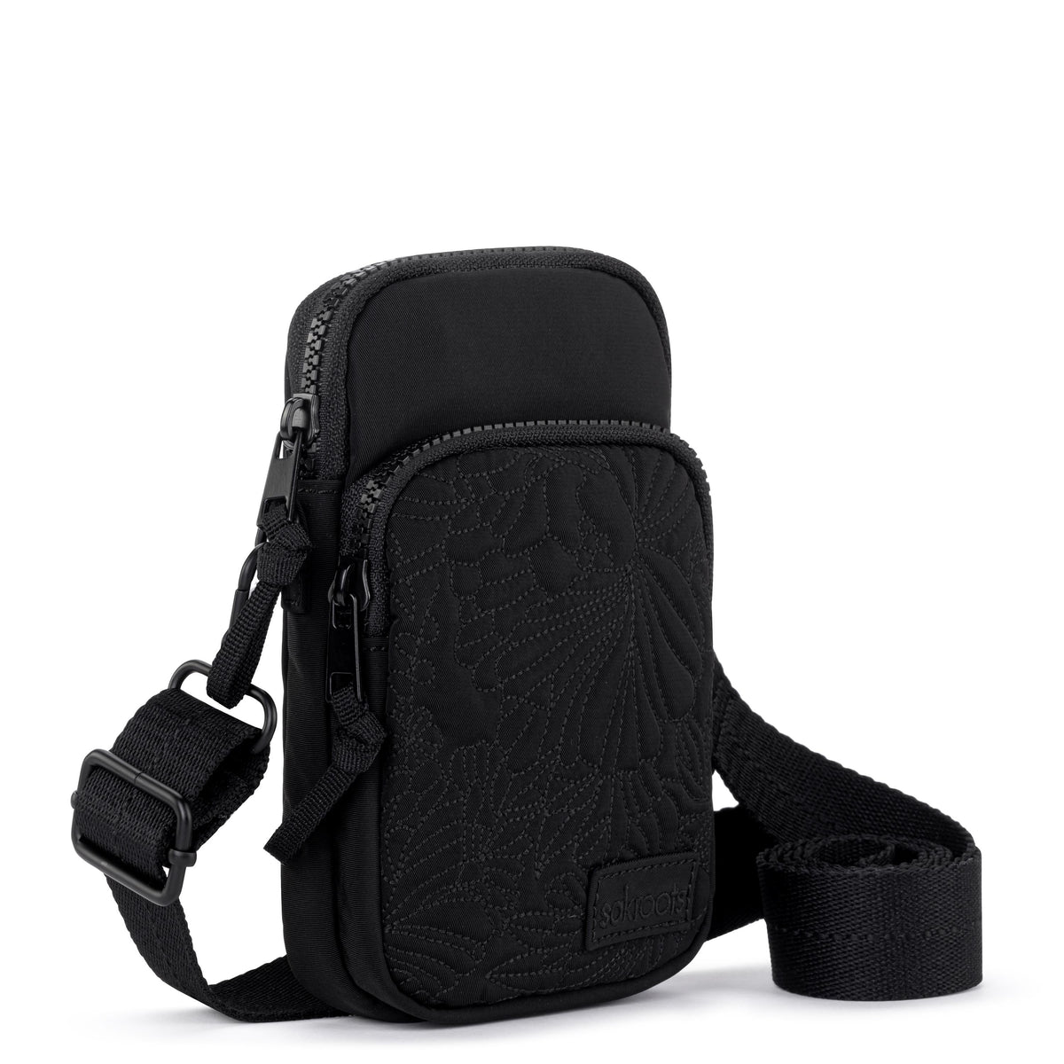 Sakroots Koa Smartphone Crossbody - EcoTwill - Black Flower Blossom Quilted