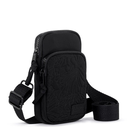 Sakroots Koa Smartphone Crossbody - EcoTwill - Black Flower Blossom Quilted