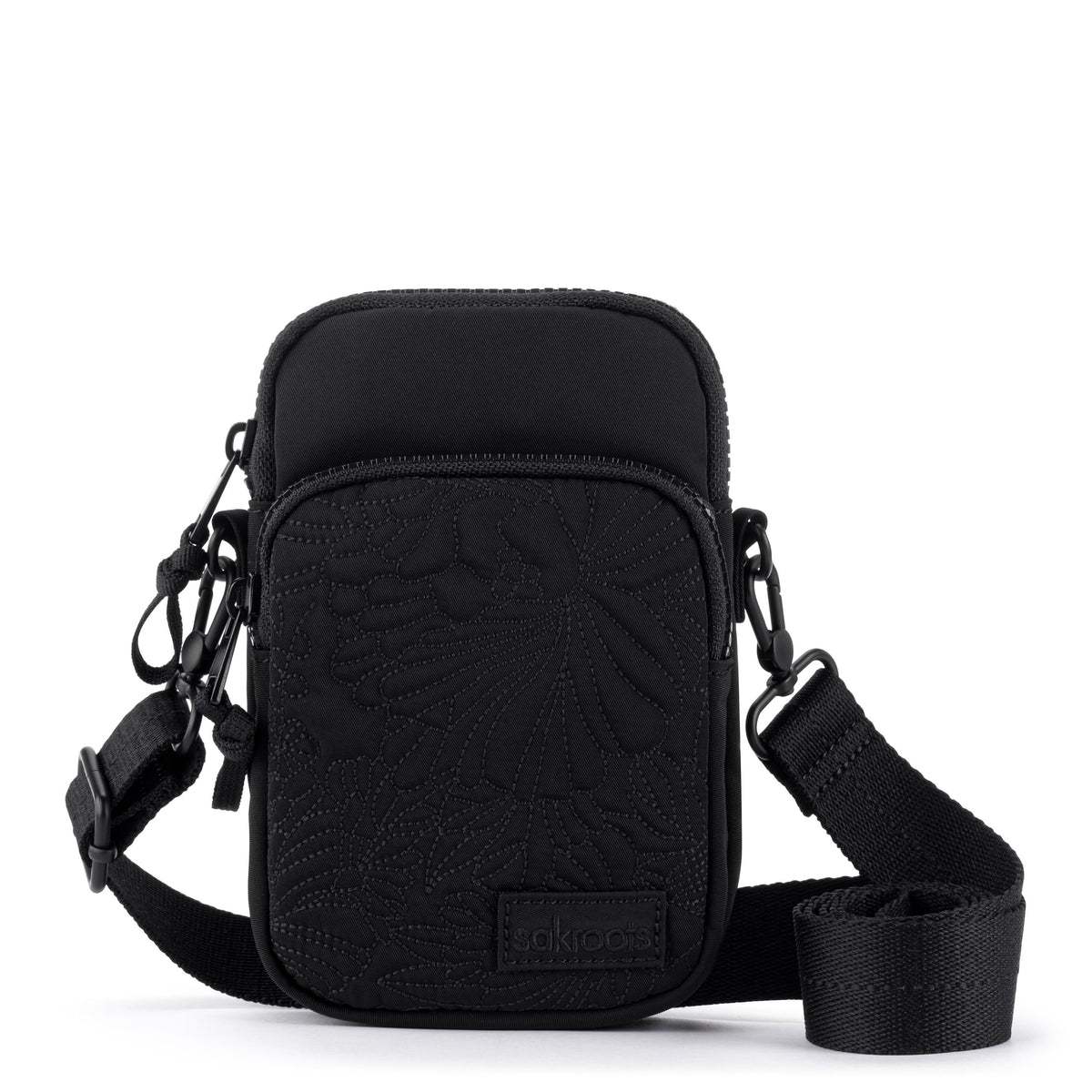 Sakroots Koa Smartphone Crossbody - EcoTwill - Black Flower Blossom Quilted