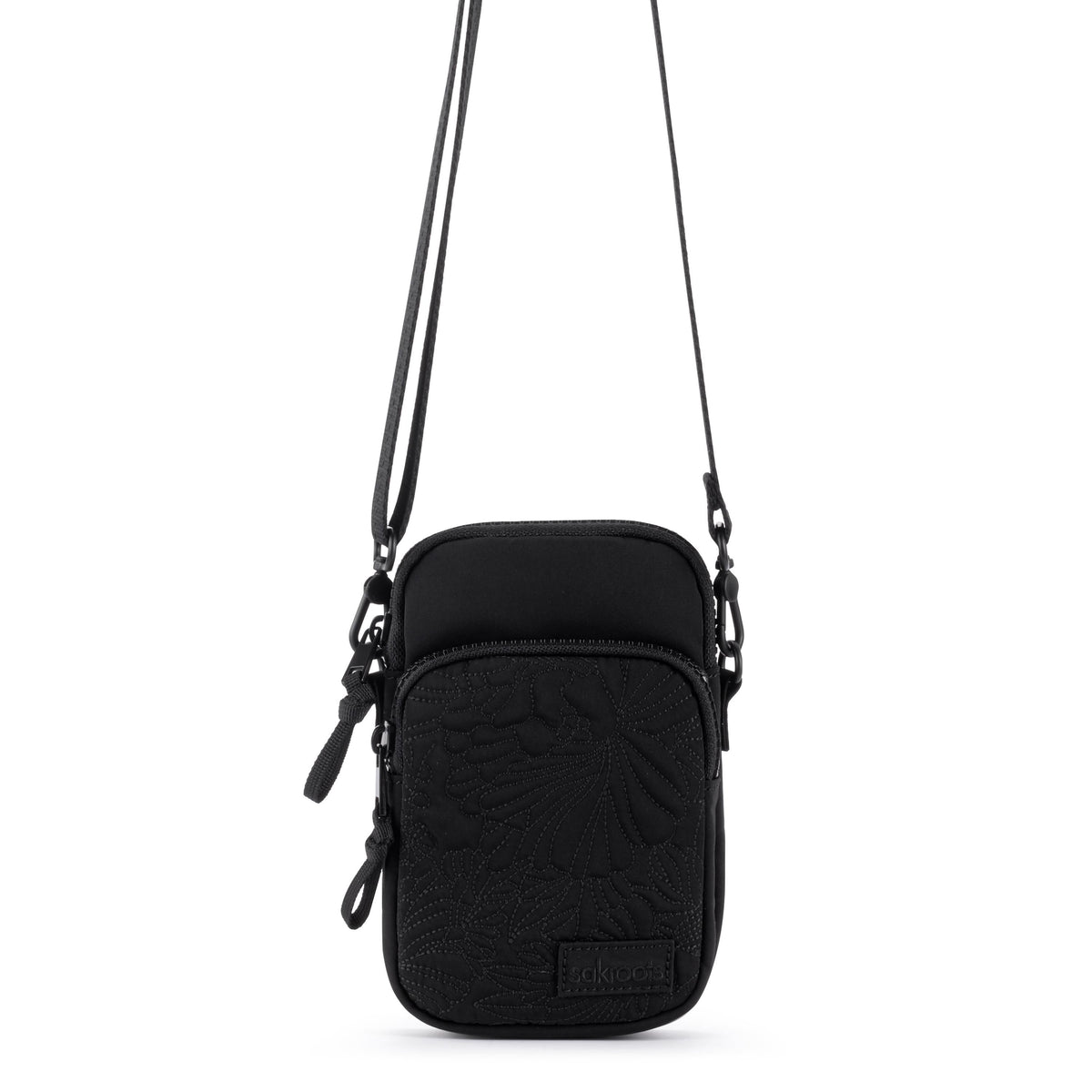 Sakroots Koa Smartphone Crossbody - EcoTwill - Black Flower Blossom Quilted