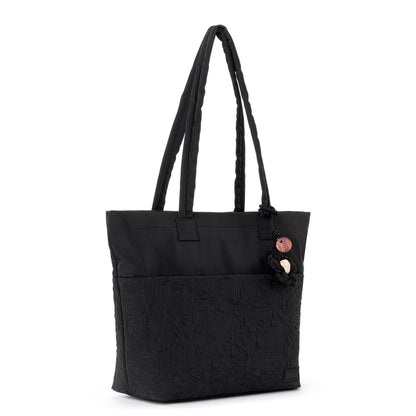 Sakroots Banyan Shoulder Tote - EcoTwill - Black Flower Blossom Quilted