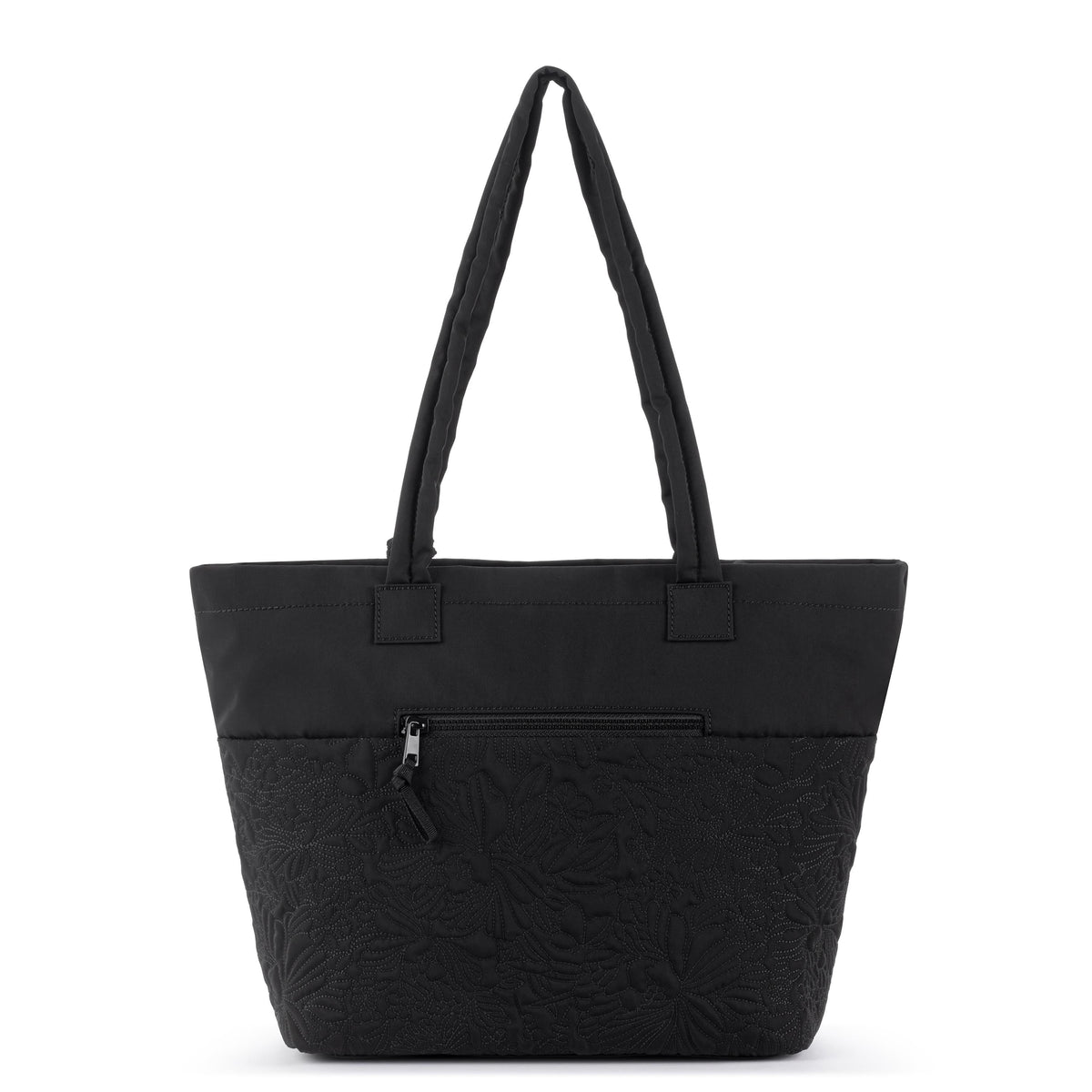 Sakroots Banyan Shoulder Tote - EcoTwill - Black Flower Blossom Quilted