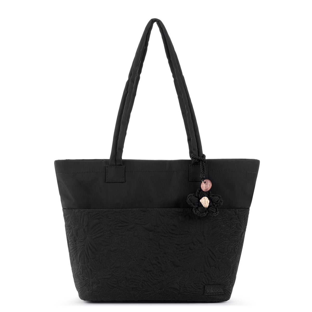 Sakroots Banyan Shoulder Tote - EcoTwill - Black Flower Blossom Quilted