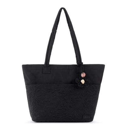 Sakroots Banyan Shoulder Tote - EcoTwill - Black Flower Blossom Quilted