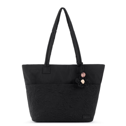 Sakroots Banyan Shoulder Tote - EcoTwill - Black Flower Blossom Quilted