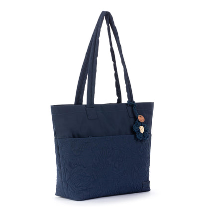 Sakroots Banyan Shoulder Tote - EcoTwill - Navy Flower Blossom Quilted