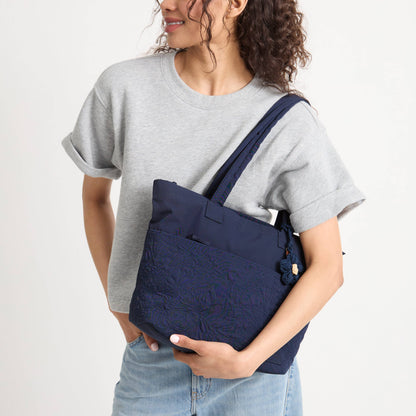 Sakroots Banyan Shoulder Tote - EcoTwill - Navy Flower Blossom Quilted