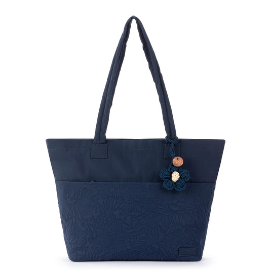 Sakroots Banyan Shoulder Tote - EcoTwill - Navy Flower Blossom Quilted