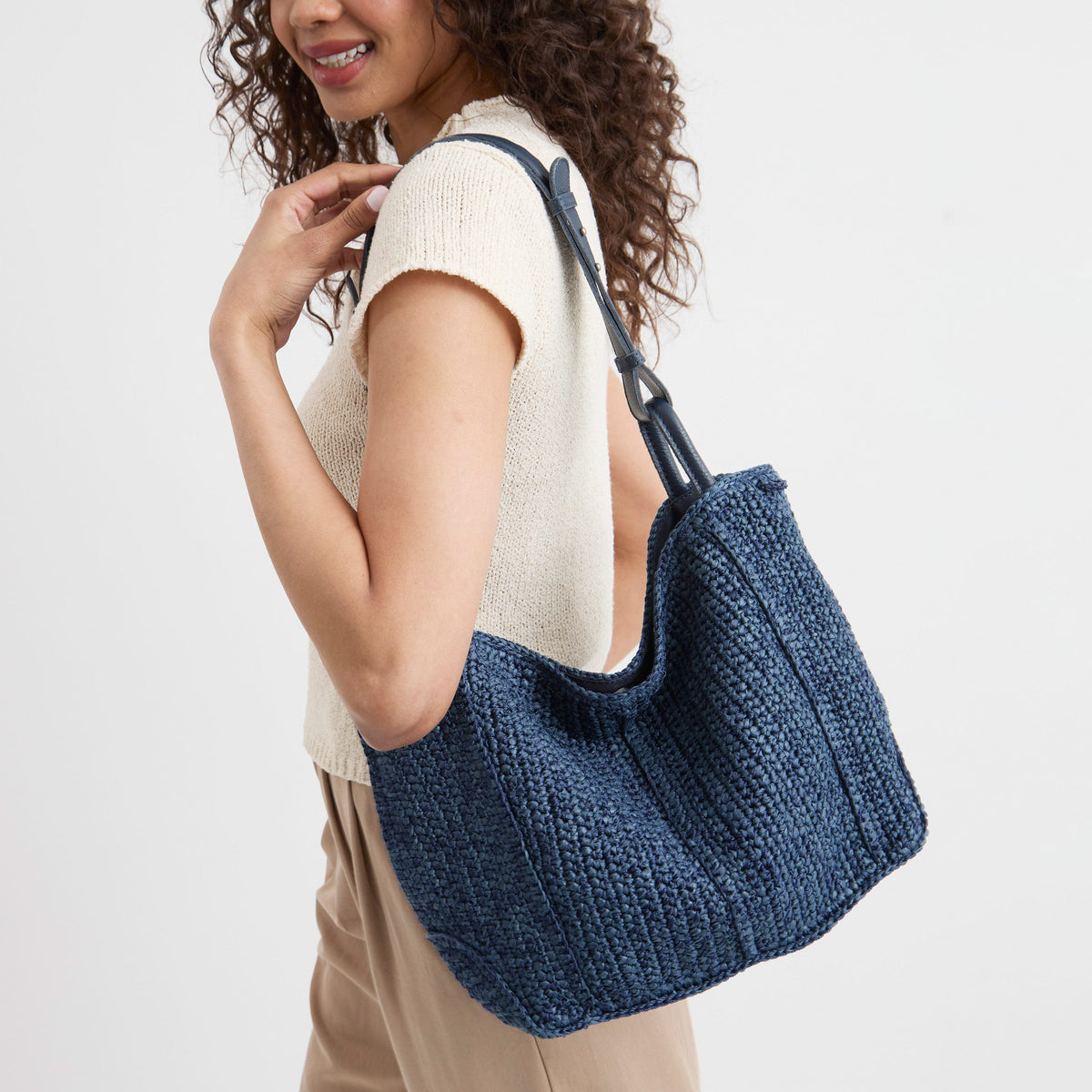 The Sak Los Feliz Medium Tote - Hand Crochet - Denim Tonal Straw