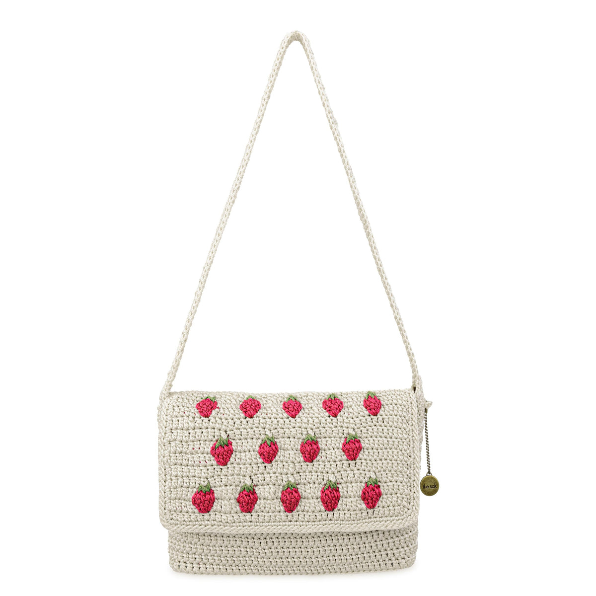 The Sak Marlow Flap Shoulder Bag - Hand Crochet - Natural Strawberries