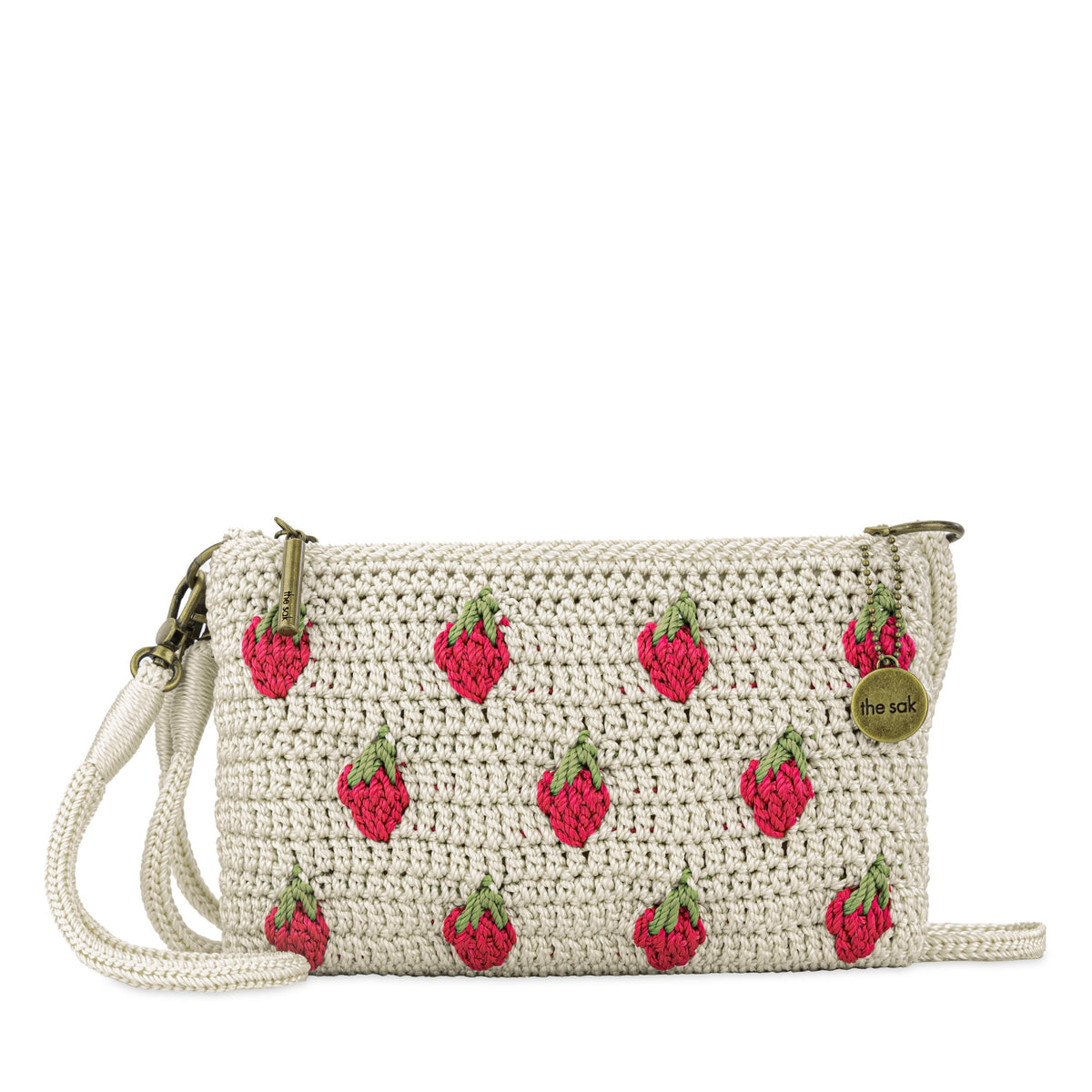 The Sak Vita Convertible Wristlet - Hand Crochet - Natural Strawberries