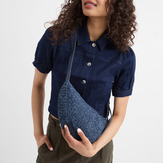 The Sak Tess Sling - Hand Crochet - Denim Tonal Straw