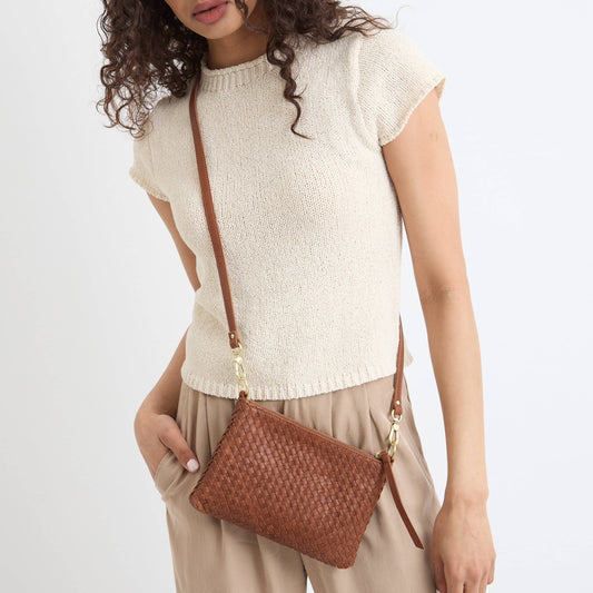 The Sak Vita Convertible Wristlet - Leather - Cognac Woven