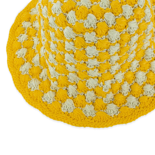 The Sak Lanie Bucket Hat - Hand Crochet - Lemon Drop Shell