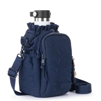 Sakroots Banyan Drawstring Crossbody - EcoTwill - Navy Flower Blossom Quilted
