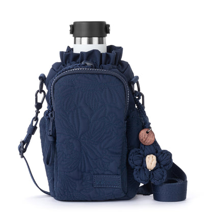 Sakroots Banyan Drawstring Crossbody - EcoTwill - Navy Flower Blossom Quilted