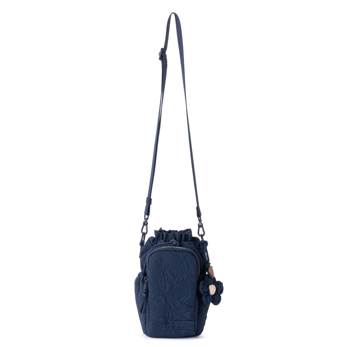 Sakroots Banyan Drawstring Crossbody - EcoTwill - Navy Flower Blossom Quilted
