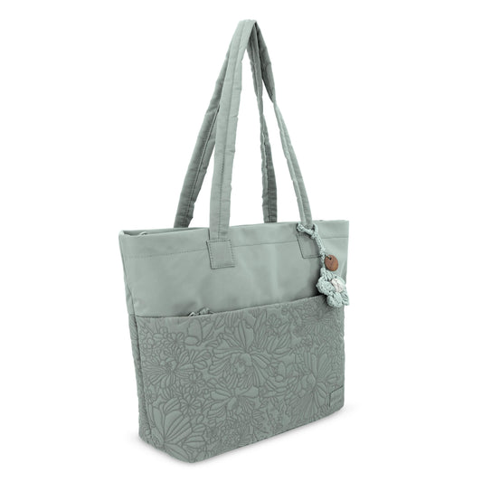 Sakroots Banyan Shoulder Tote - EcoTwill - Sage Flower Blossom Quilted