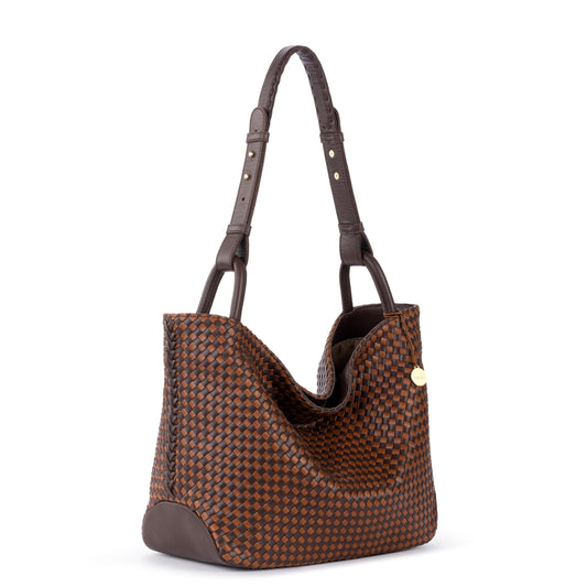 The Sak Los Feliz Medium Tote - Leather - Mahogany Cognac Woven