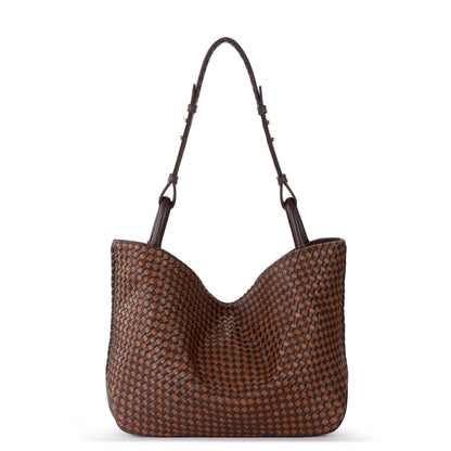 The Sak Los Feliz Medium Tote - Leather - Mahogany Cognac Woven