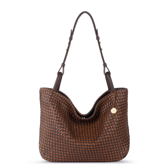The Sak Los Feliz Medium Tote - Leather - Mahogany Cognac Woven
