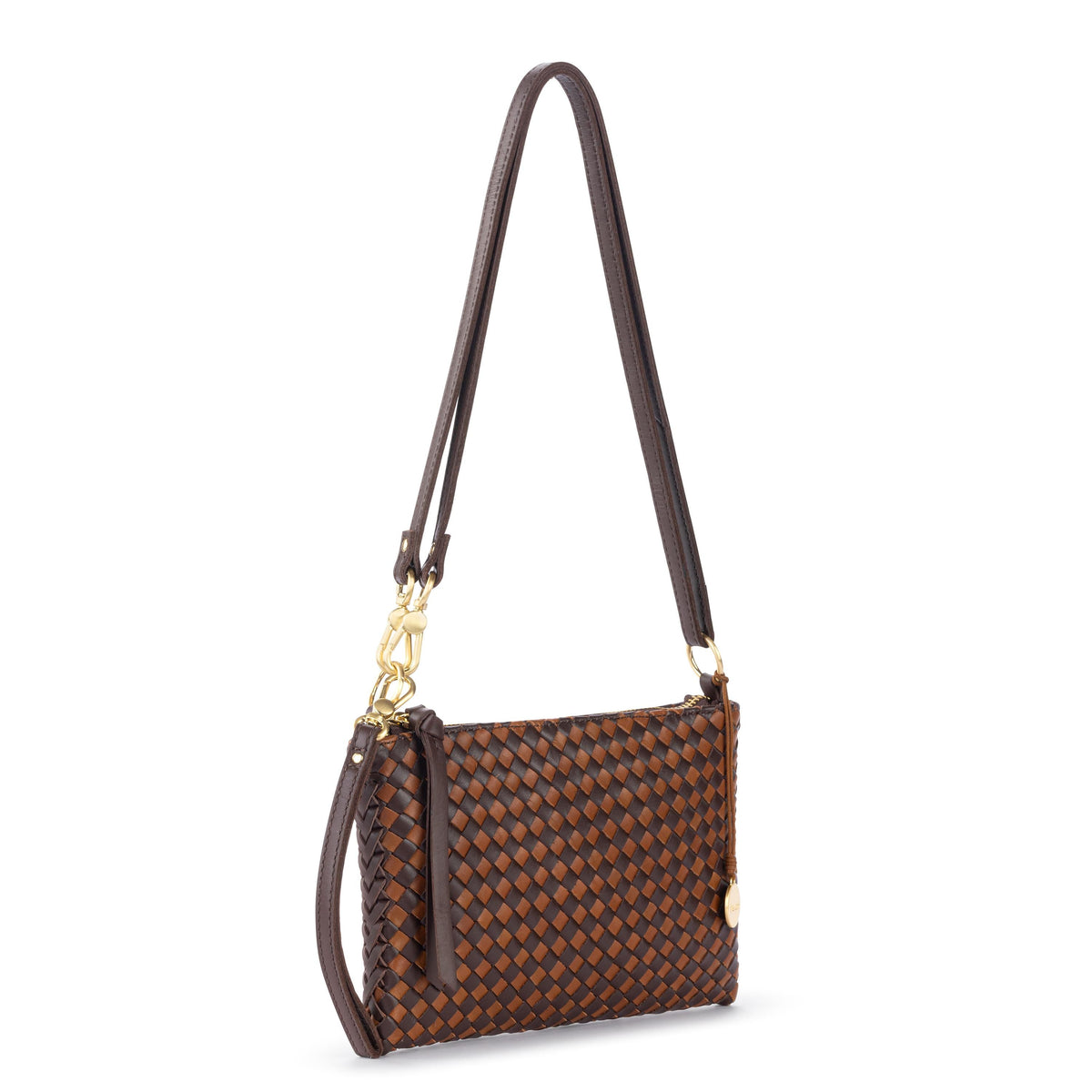 The Sak Vita Convertible Wristlet - Leather - Mahogany Cognac Woven