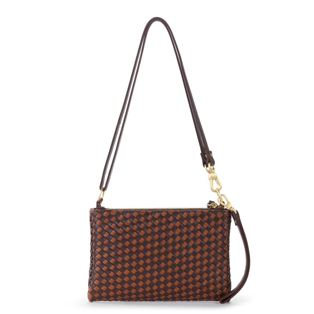 The Sak Vita Convertible Wristlet - Leather - Mahogany Cognac Woven