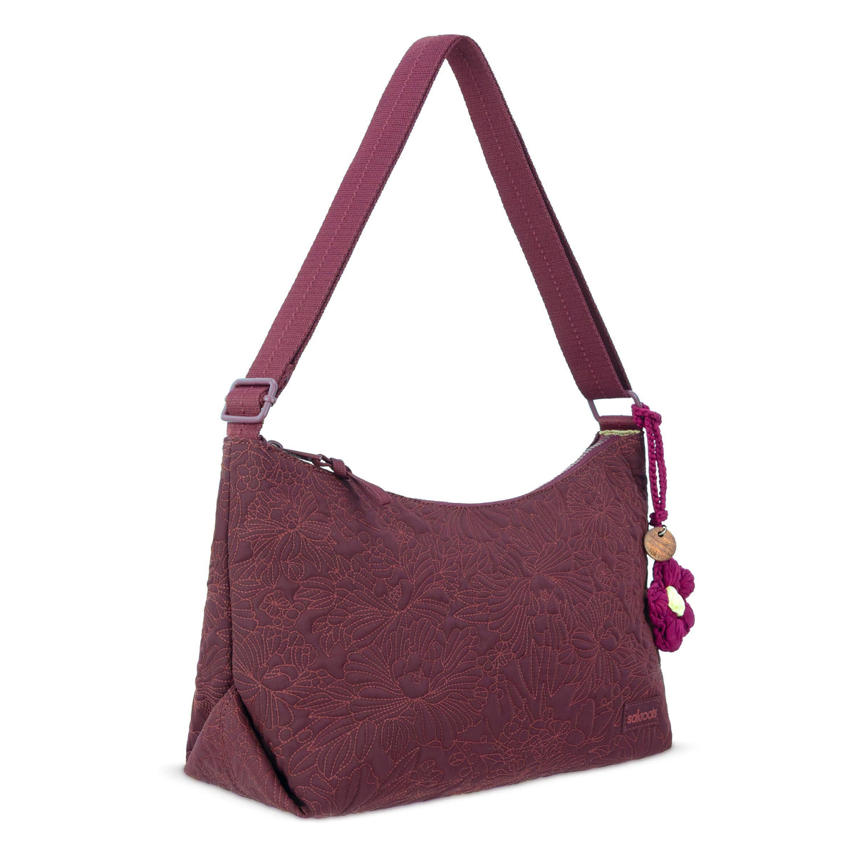 Sakroots Banyan Hobo - EcoTwill - Black Cherry Flower Blossom Quilted