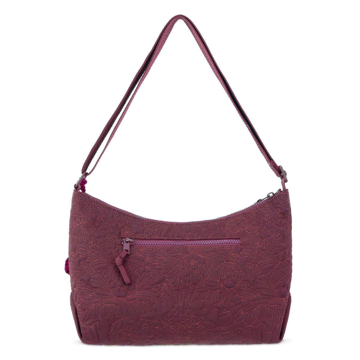 Sakroots Banyan Hobo - EcoTwill - Black Cherry Flower Blossom Quilted