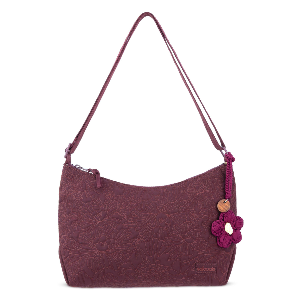 Sakroots Banyan Hobo - EcoTwill - Black Cherry Flower Blossom Quilted