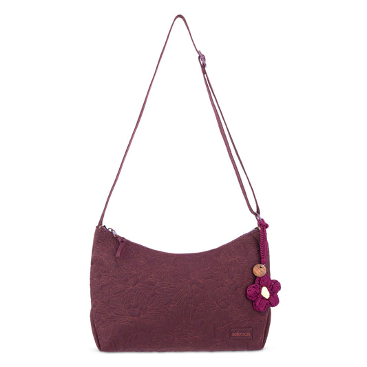 Sakroots Banyan Hobo - EcoTwill - Black Cherry Flower Blossom Quilted