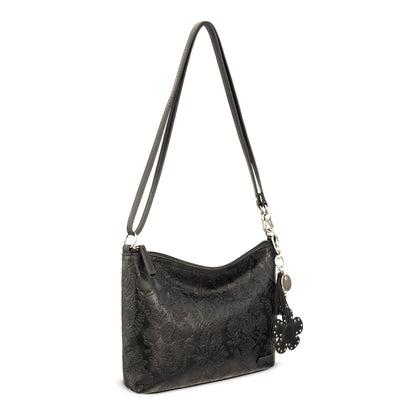 Sakroots Lumi Crossbody - EcoTwill - Black Floral Embossed