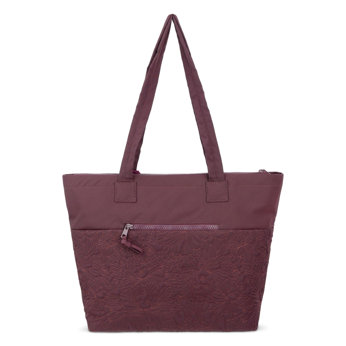 Sakroots Banyan Shoulder Tote - EcoTwill - Black Cherry Flower Blossom Quilted