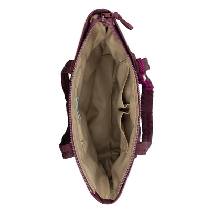 Sakroots Banyan Shoulder Tote - EcoTwill - Black Cherry Flower Blossom Quilted