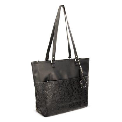 Sakroots Banyan Shoulder Tote - EcoTwill - Black Floral Embossed
