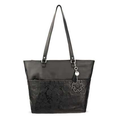 Sakroots Banyan Shoulder Tote - EcoTwill - Black Floral Embossed