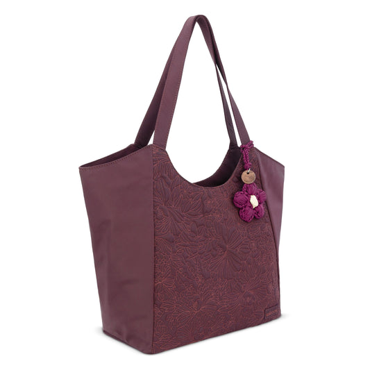Sakroots Roma Large Tote - EcoTwill - Black Cherry Flower Blossom Quilted