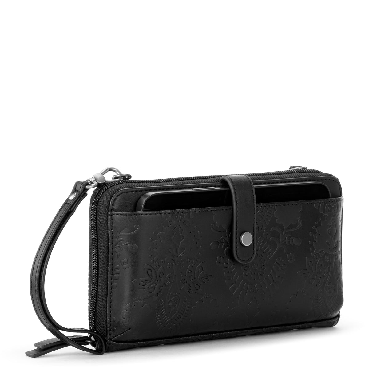 Sakroots Smartphone Wallet - EcoTwill - Black Floral Embossed