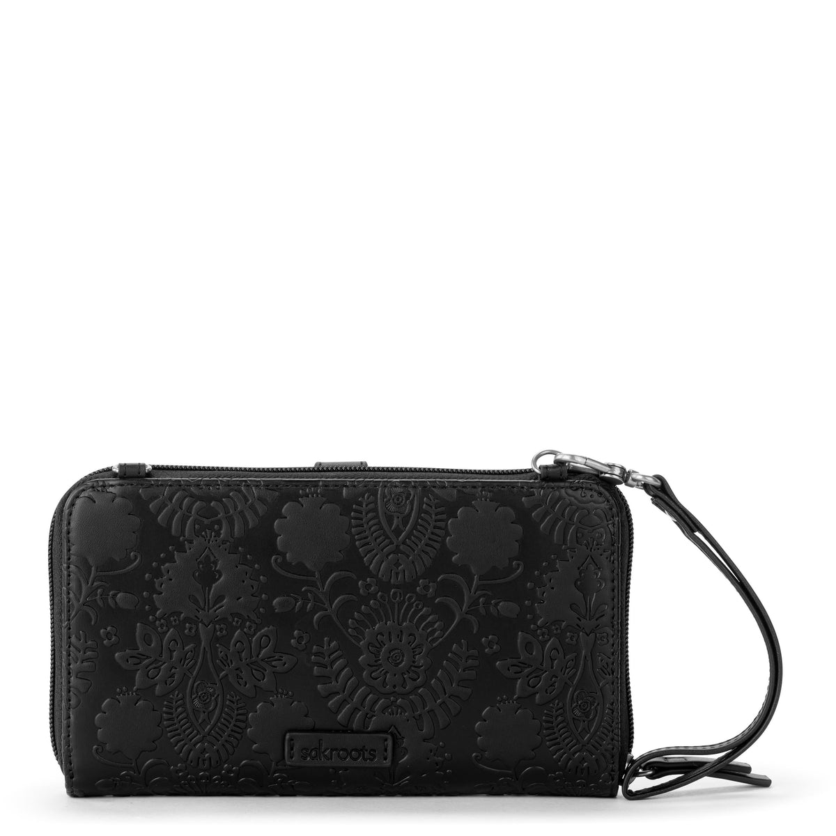 Sakroots Smartphone Wallet - EcoTwill - Black Floral Embossed