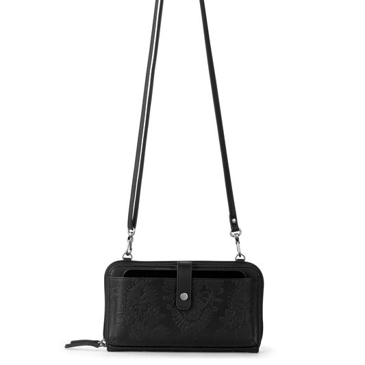 Sakroots Smartphone Wallet - EcoTwill - Black Floral Embossed